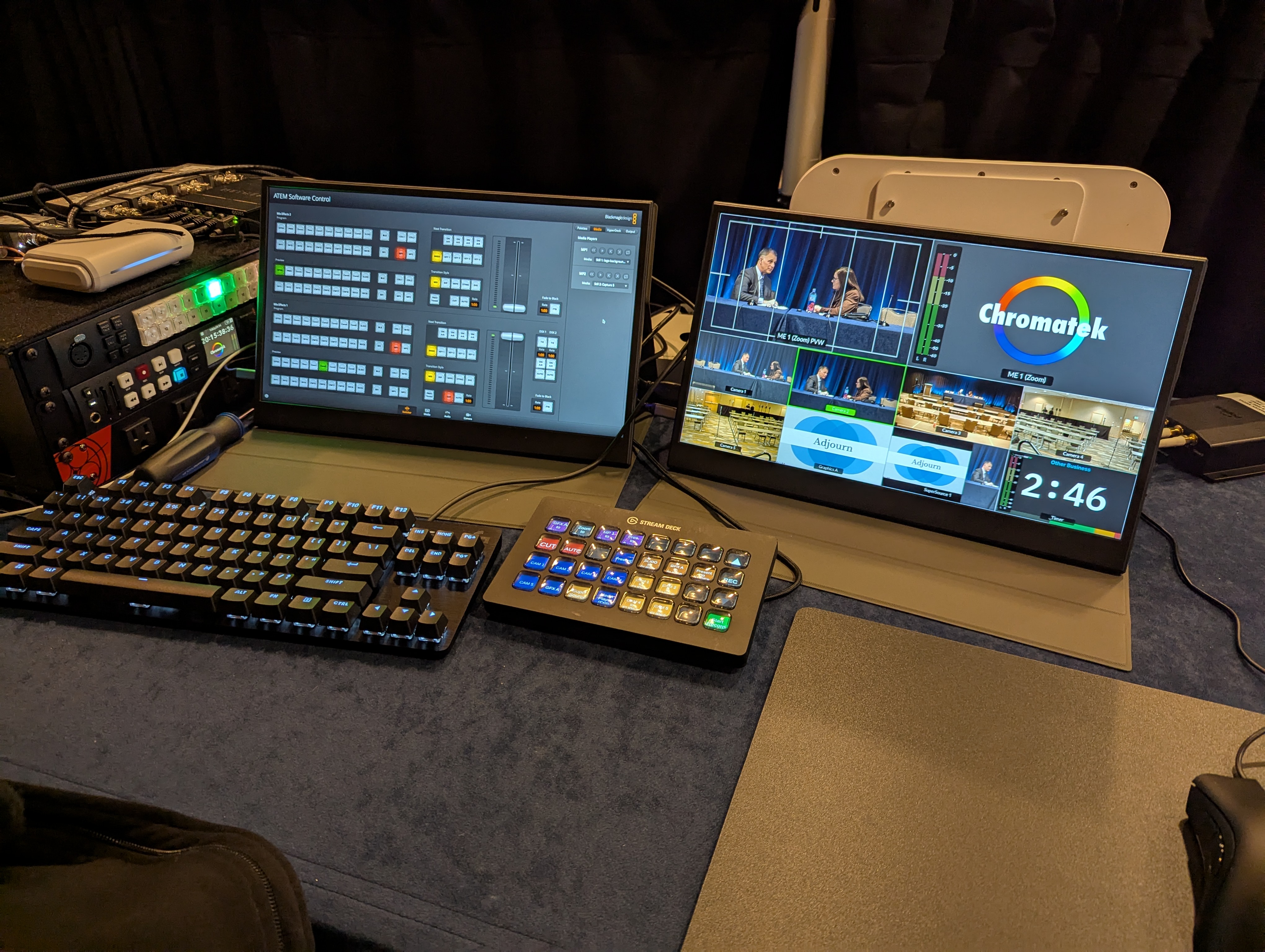 Live streaming crew and broadcast cameras at a professional conference